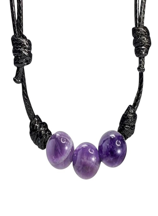 Luck Strings Genuine Amethyst Choker Necklace - Handmade Adjustable Wax Cord Jewelry for Meditation, Spiritual Healing, and Boho Style Gift for Men & Women - Image 1